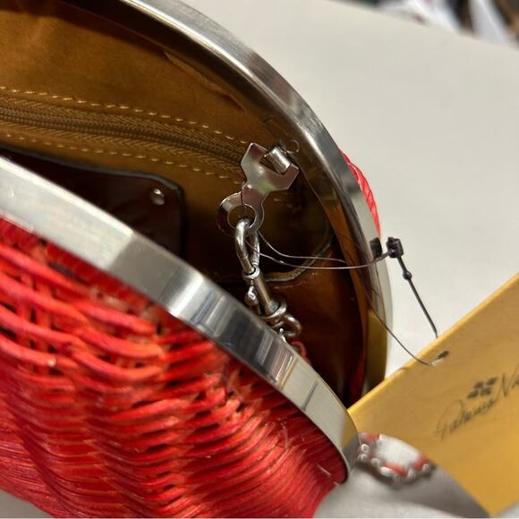 Patricia Nash Purse Spring Red Wicker Melfi Clam Lock Papaya Chain Strap Bag NWT - Picture 6 of 7